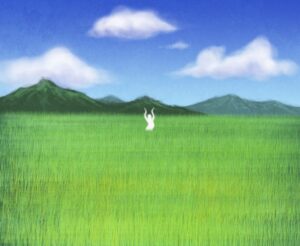 ：田んぼの中で白い人影のように揺れる「くねくね」のイメージ